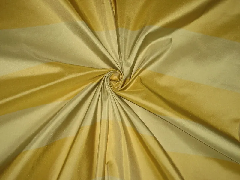 Silk Taffeta Fabric Mustard Gold &amp; Light Olive Stripes 54&quot; wide