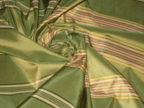 SILK TAFFETA FABRIC stripes~Apple Green n lime yellow colour