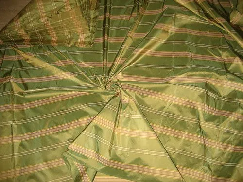 SILK TAFFETA FABRIC stripes~Apple Green n lime yellow colour