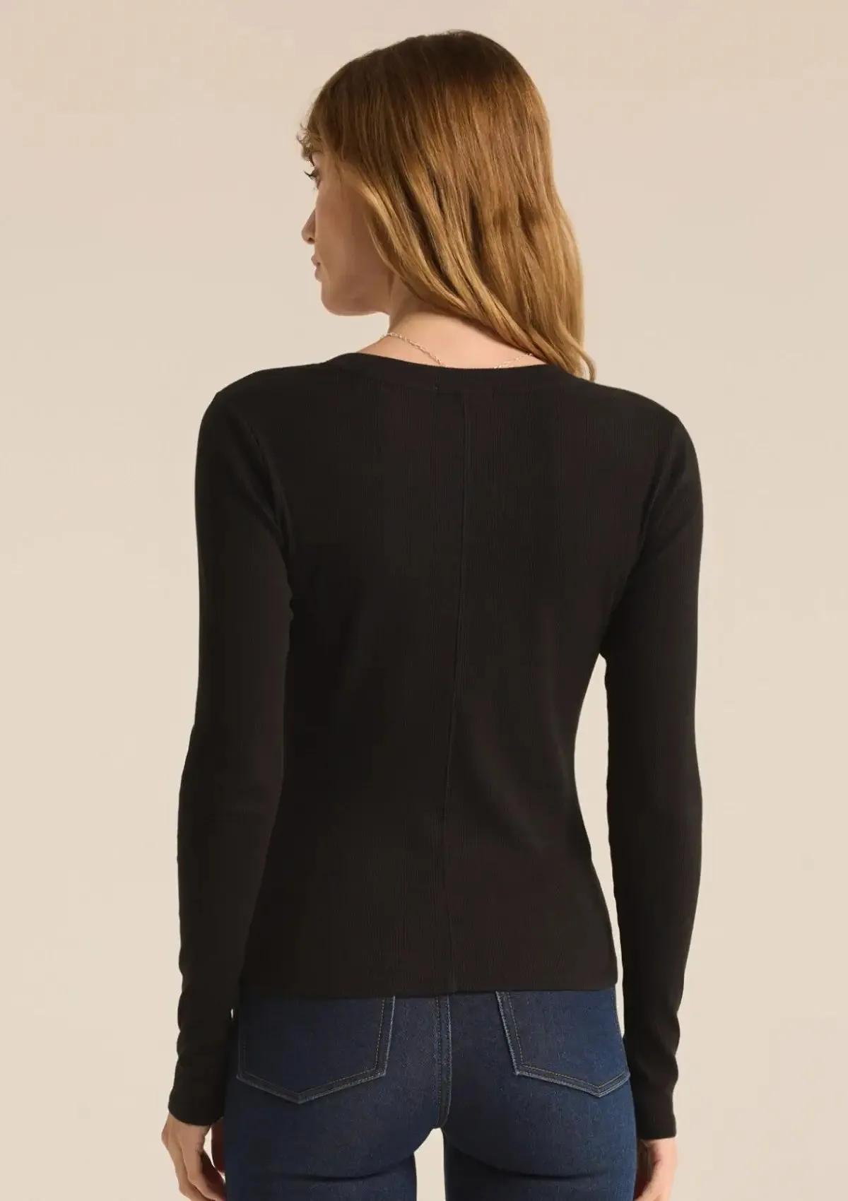 Sirena Rib Long Sleeve Tee - Black