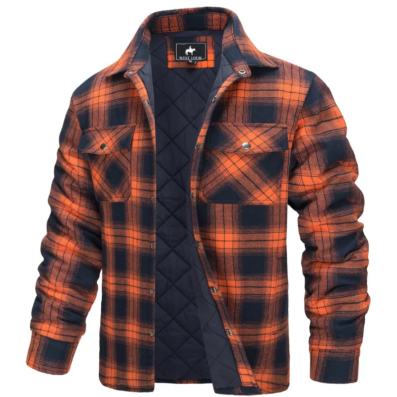 West Louis™ Autumn Cotton Quilted Lined Flannel Shirt Jacket