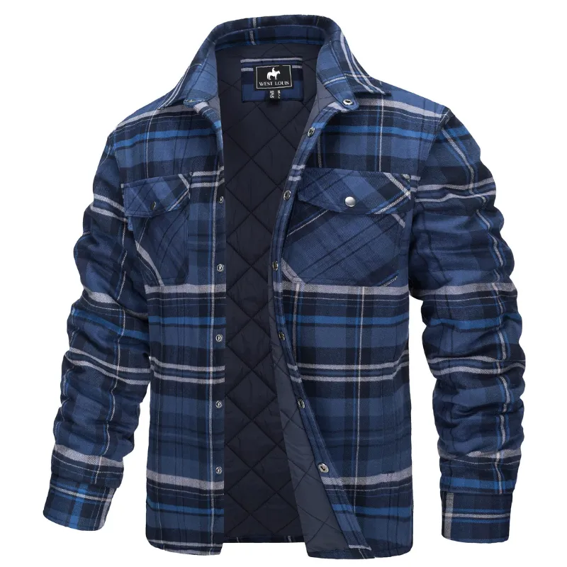 West Louis™ Autumn Cotton Quilted Lined Flannel Shirt Jacket