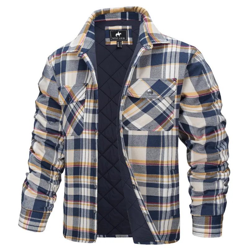 West Louis™ Autumn Cotton Quilted Lined Flannel Shirt Jacket