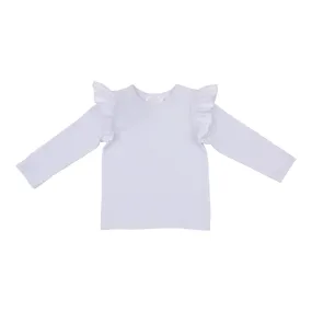 White L/S Ruffle Tee