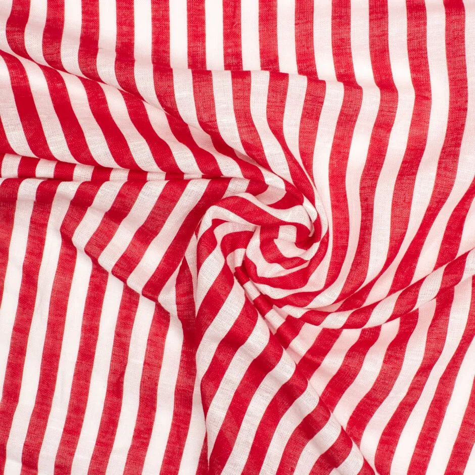 Wide Red & White Striped Pure Linen