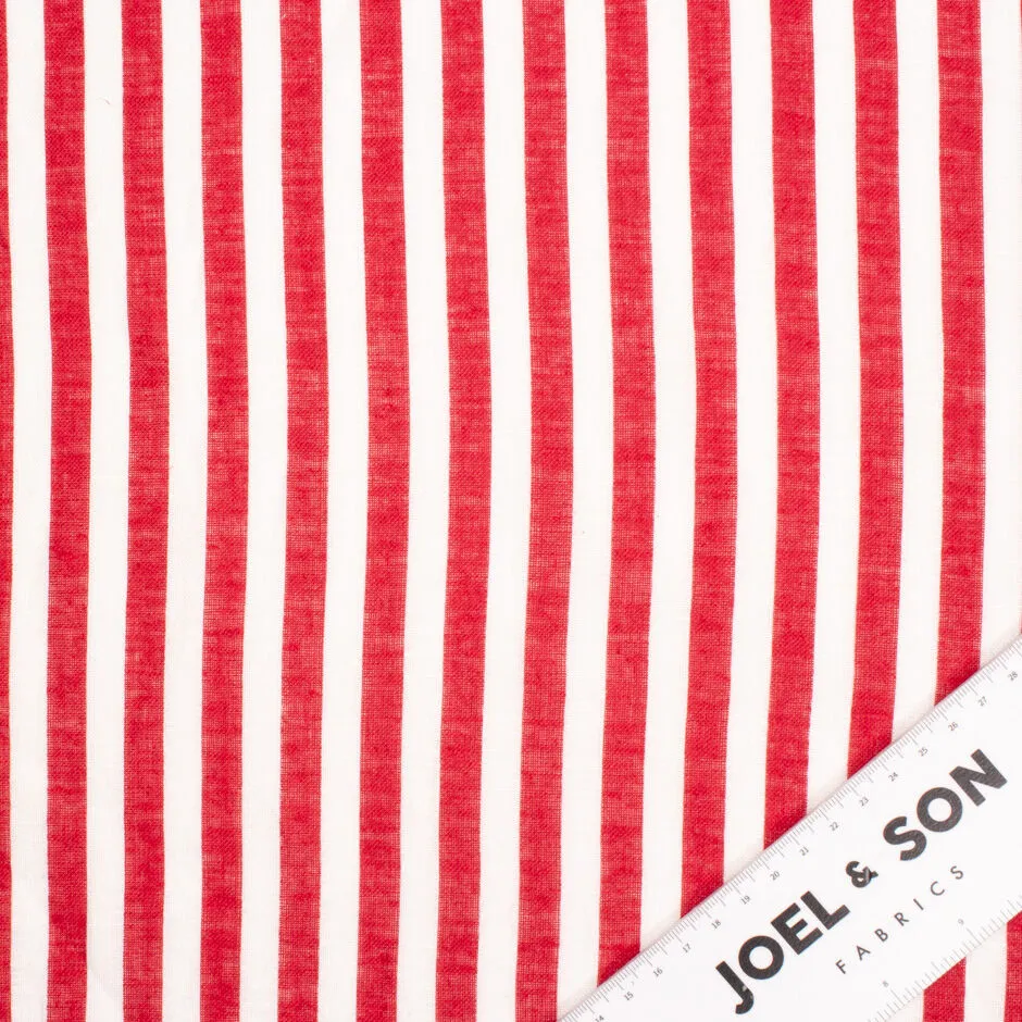 Wide Red & White Striped Pure Linen