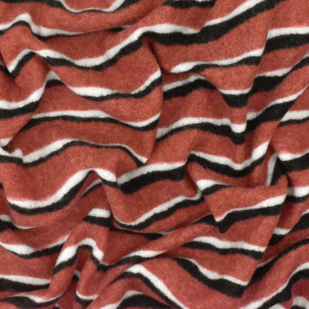 Winter Red-Black-White Stripe Printed Stretch Poly Brush Jersey Knit Fabric