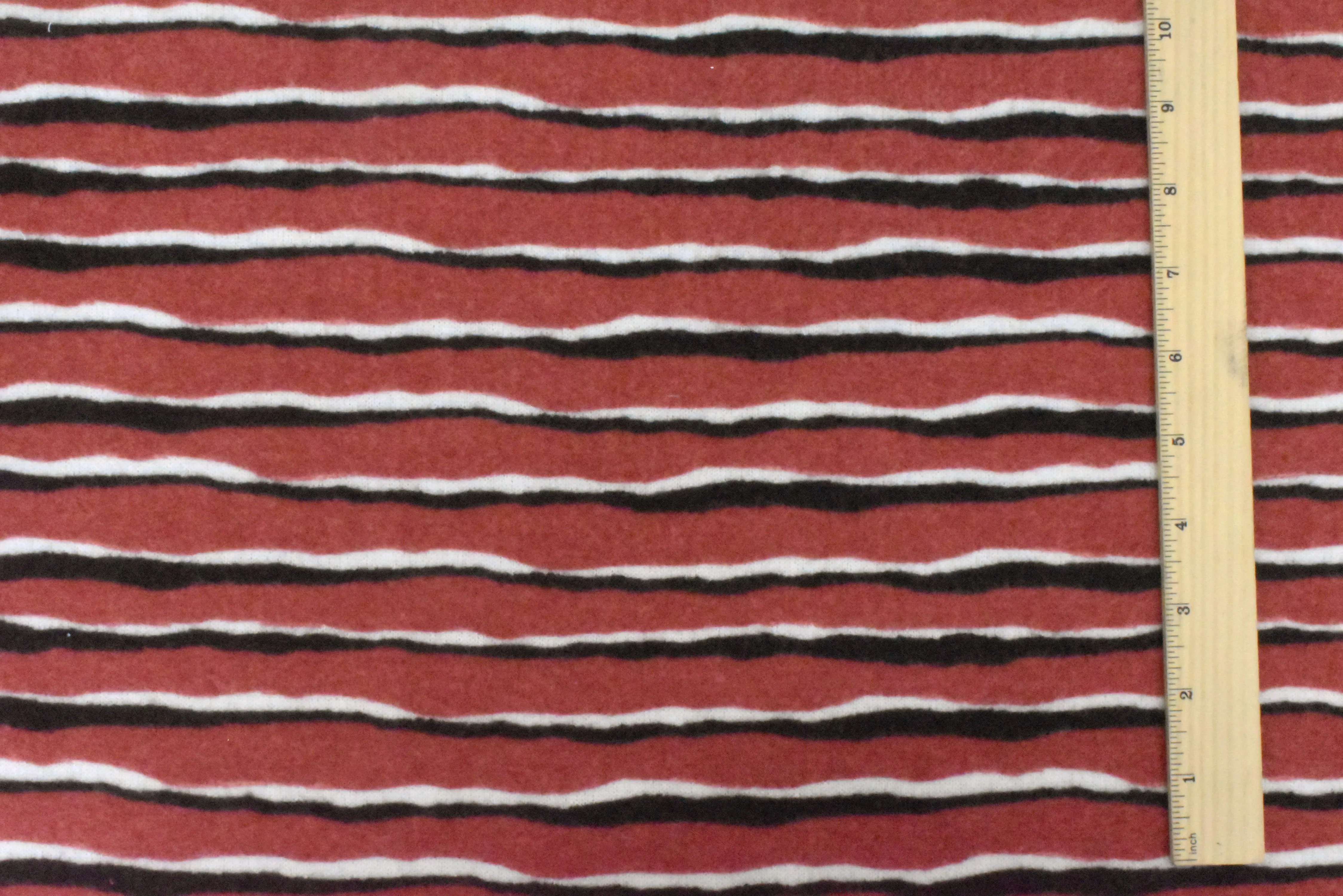 Winter Red-Black-White Stripe Printed Stretch Poly Brush Jersey Knit Fabric