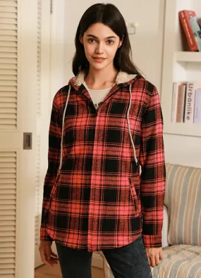 Women's Matching Family Zip Up Pink Plaid Flannel Hoodie