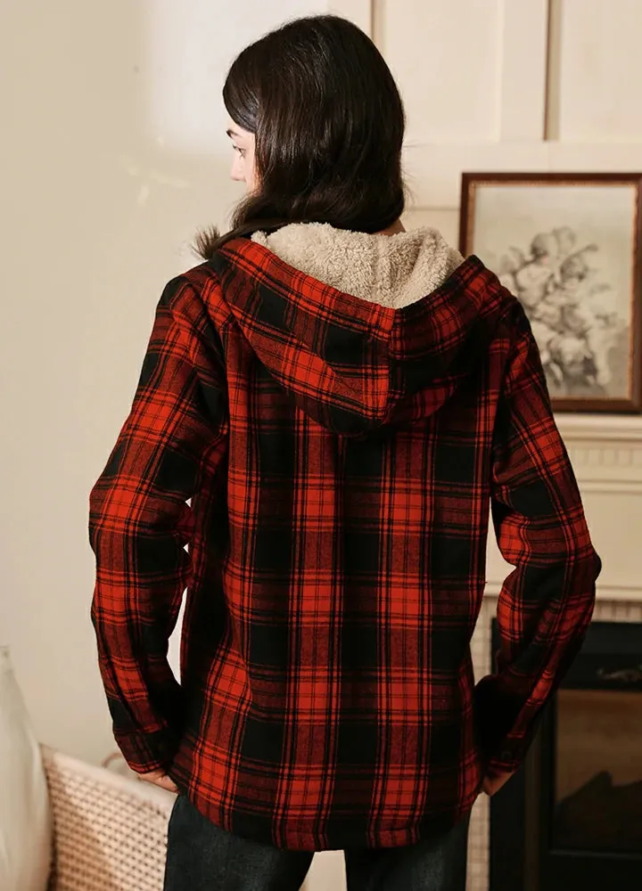 Women's Matching Family Zip Up Red Plaid Flannel Hoodie