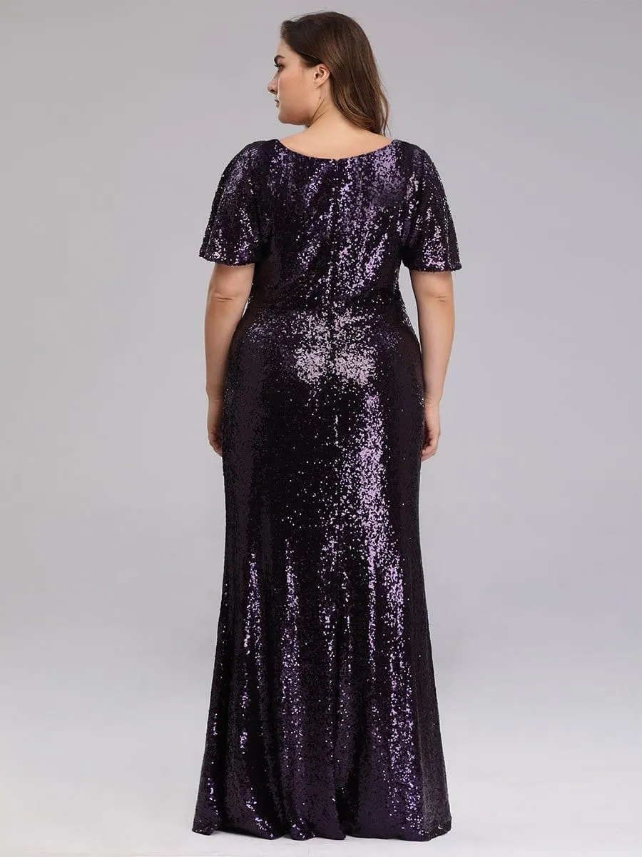 Women's Plus Size Sequin Gowns for Party with Side Split