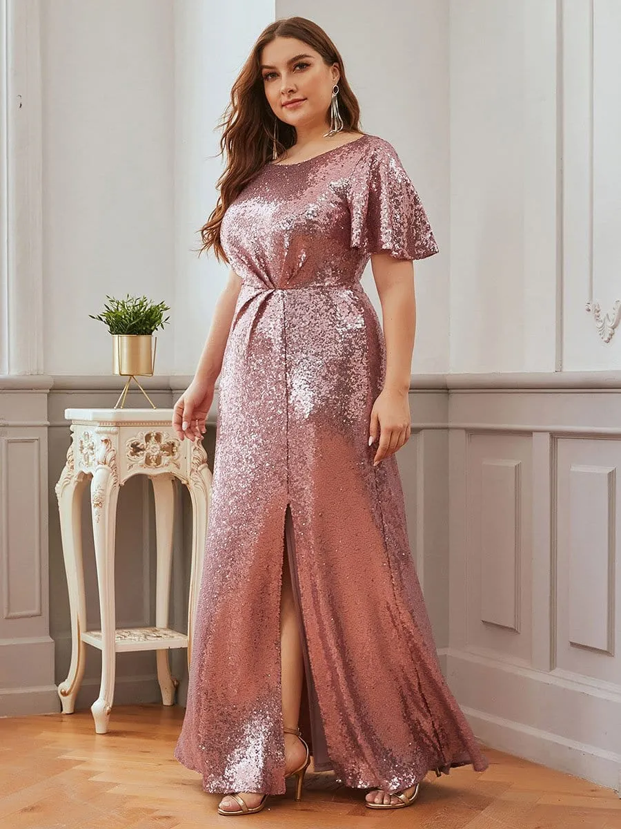 Women's Plus Size Sequin Gowns for Party with Side Split