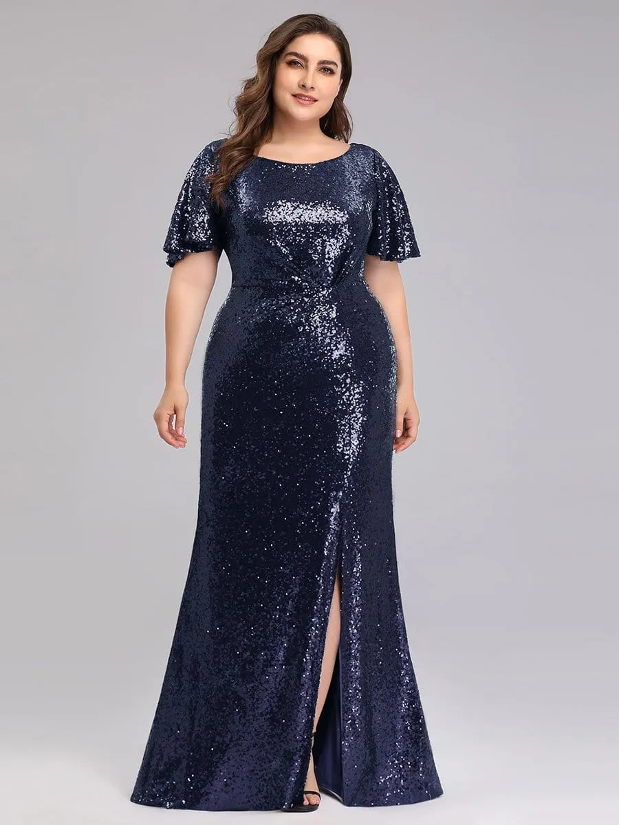 Women's Plus Size Sequin Gowns for Party with Side Split