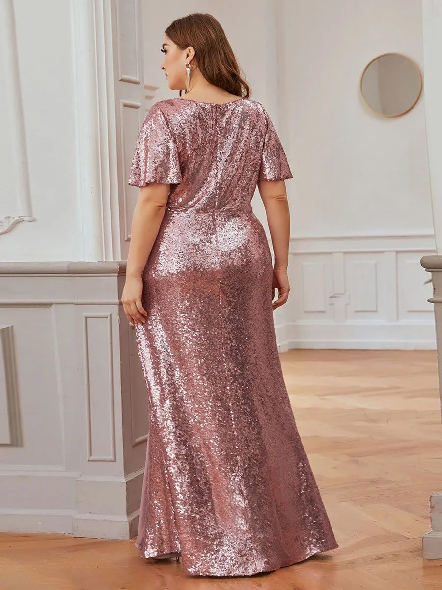 Women's Plus Size Sequin Gowns for Party with Side Split