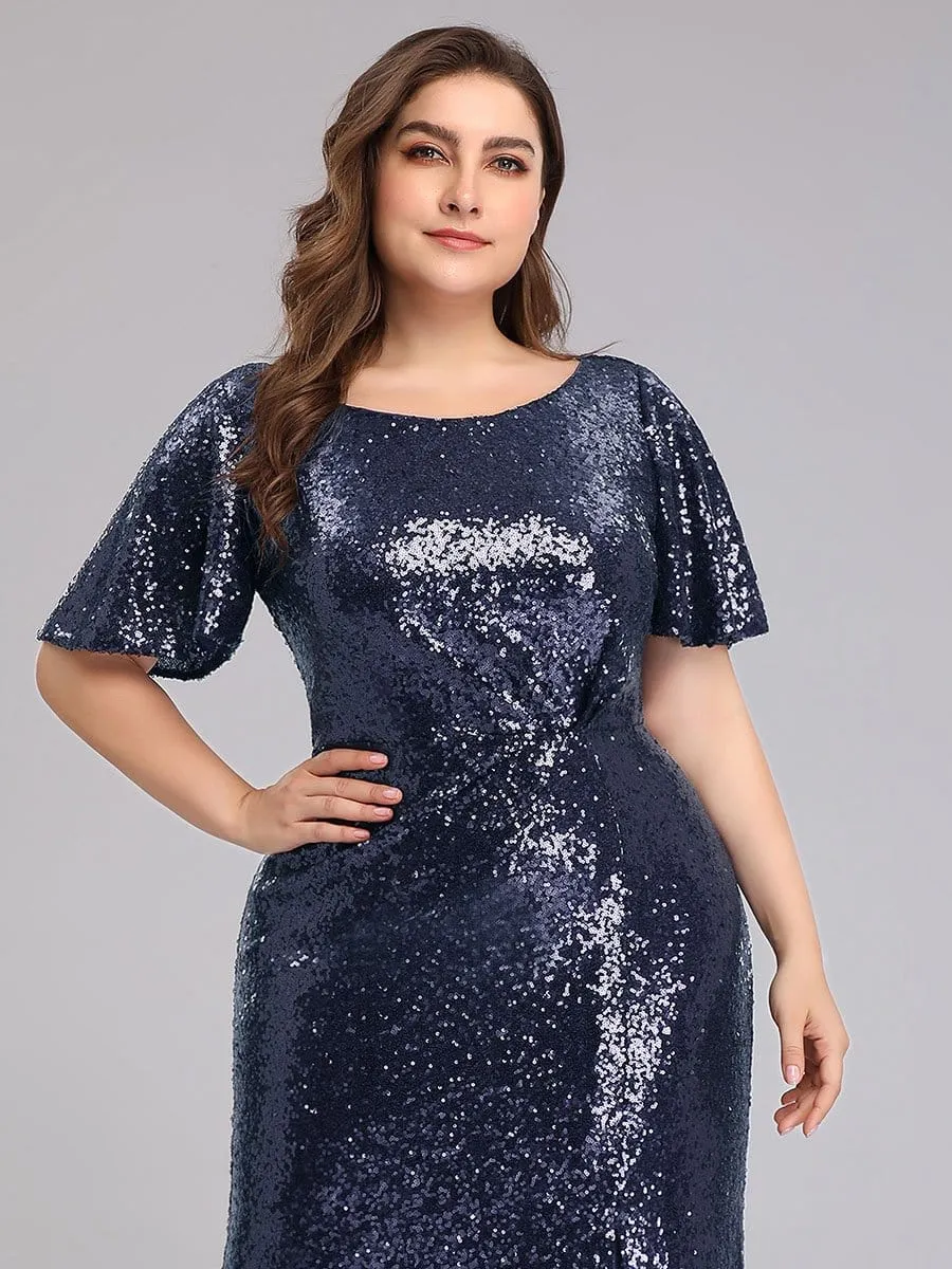 Women's Plus Size Sequin Gowns for Party with Side Split