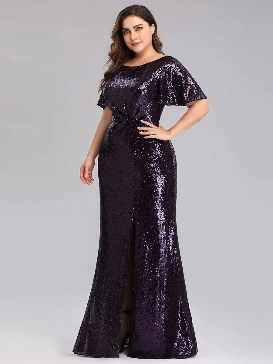 Women's Plus Size Sequin Gowns for Party with Side Split