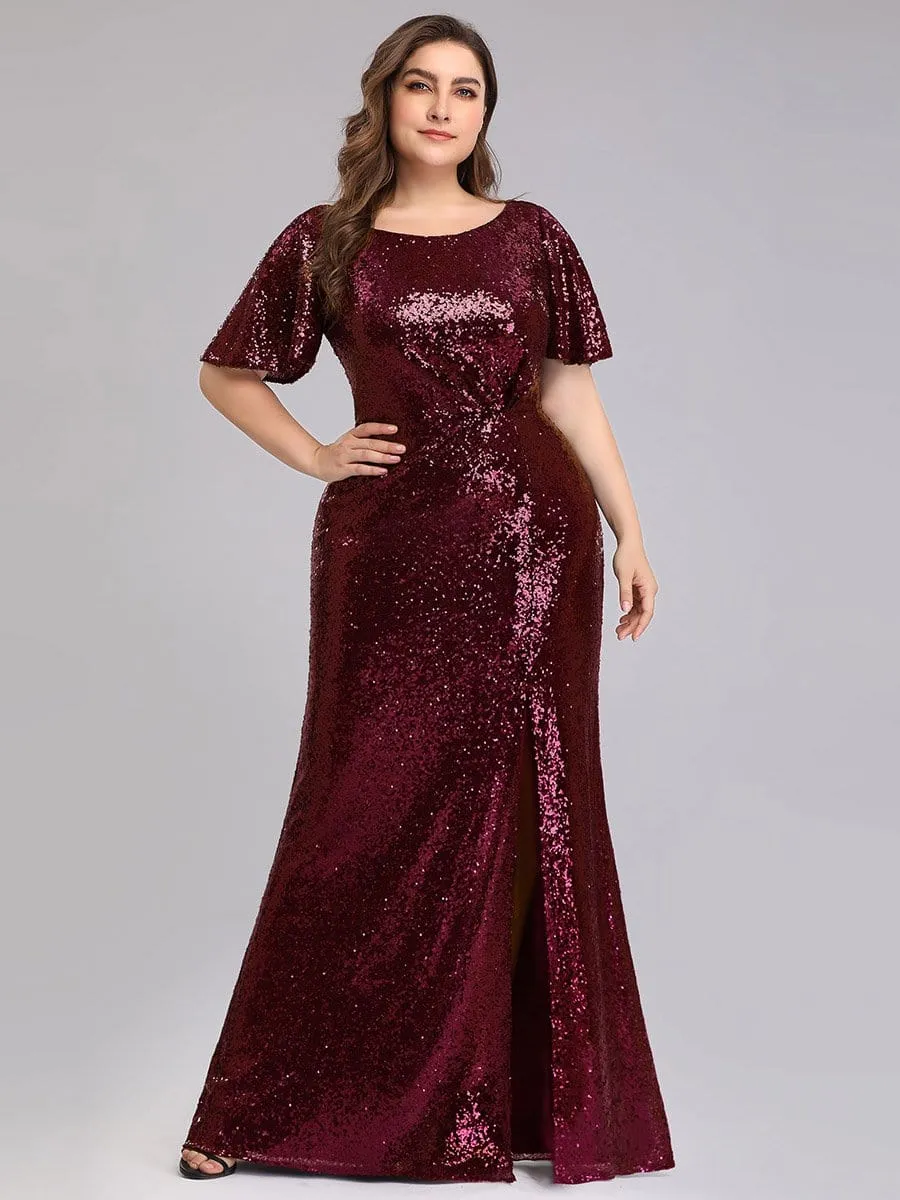 Women's Plus Size Sequin Gowns for Party with Side Split