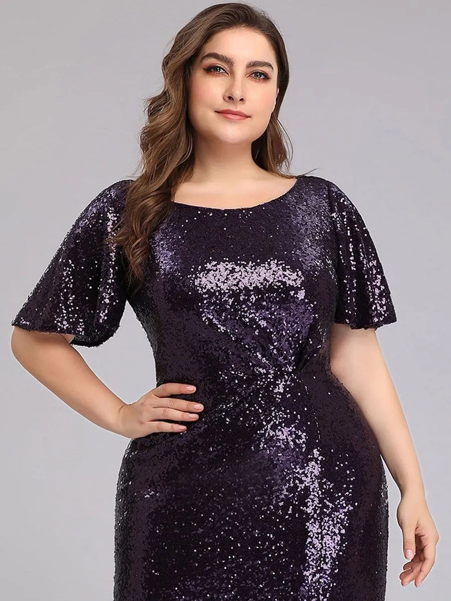 Women's Plus Size Sequin Gowns for Party with Side Split