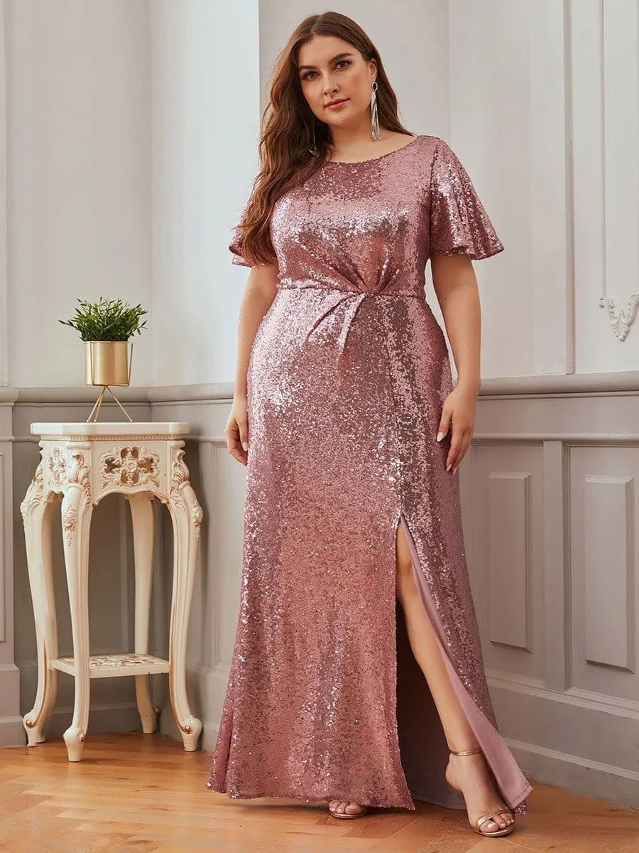 Women's Plus Size Sequin Gowns for Party with Side Split