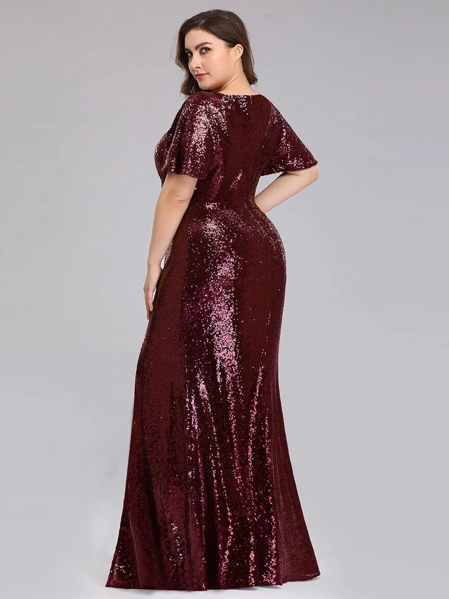 Women's Plus Size Sequin Gowns for Party with Side Split